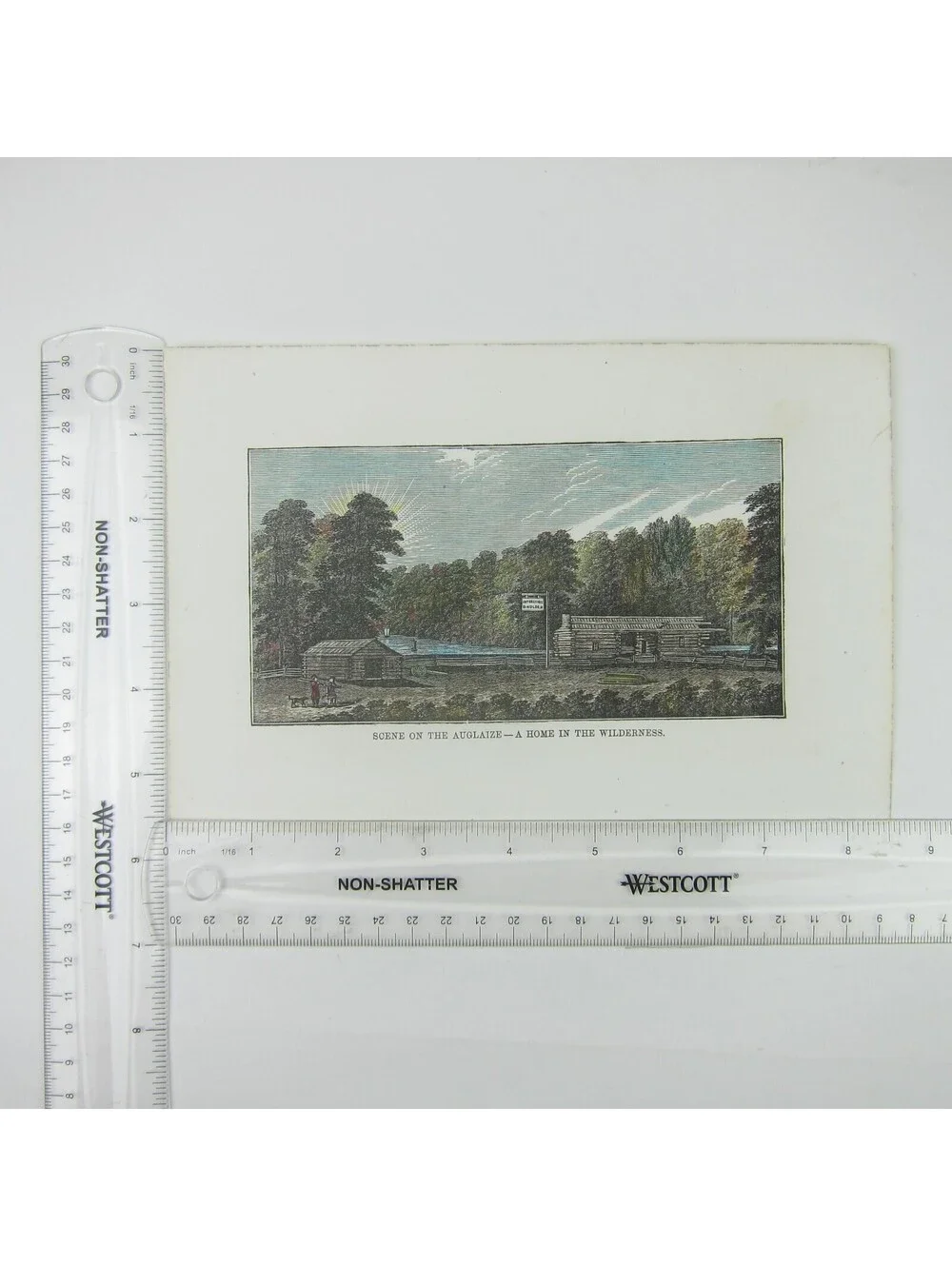 Engraving Print Ohio Auglaize River Scene Cabin Home Hand Colored Antique 1847